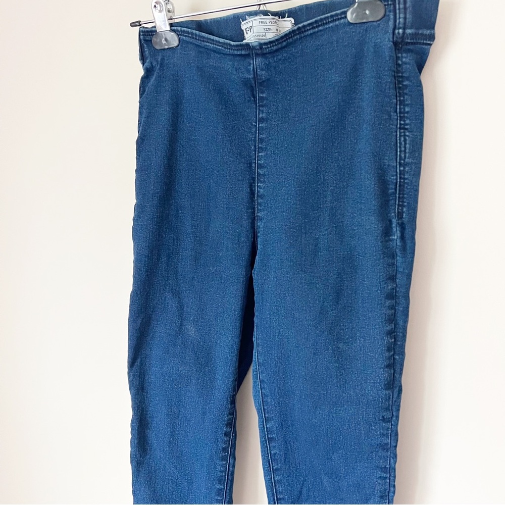 Free People Easy Goes It Raw Hem Denim Leggings Jeggings Dark Wash 27 - Picture 5 of 10